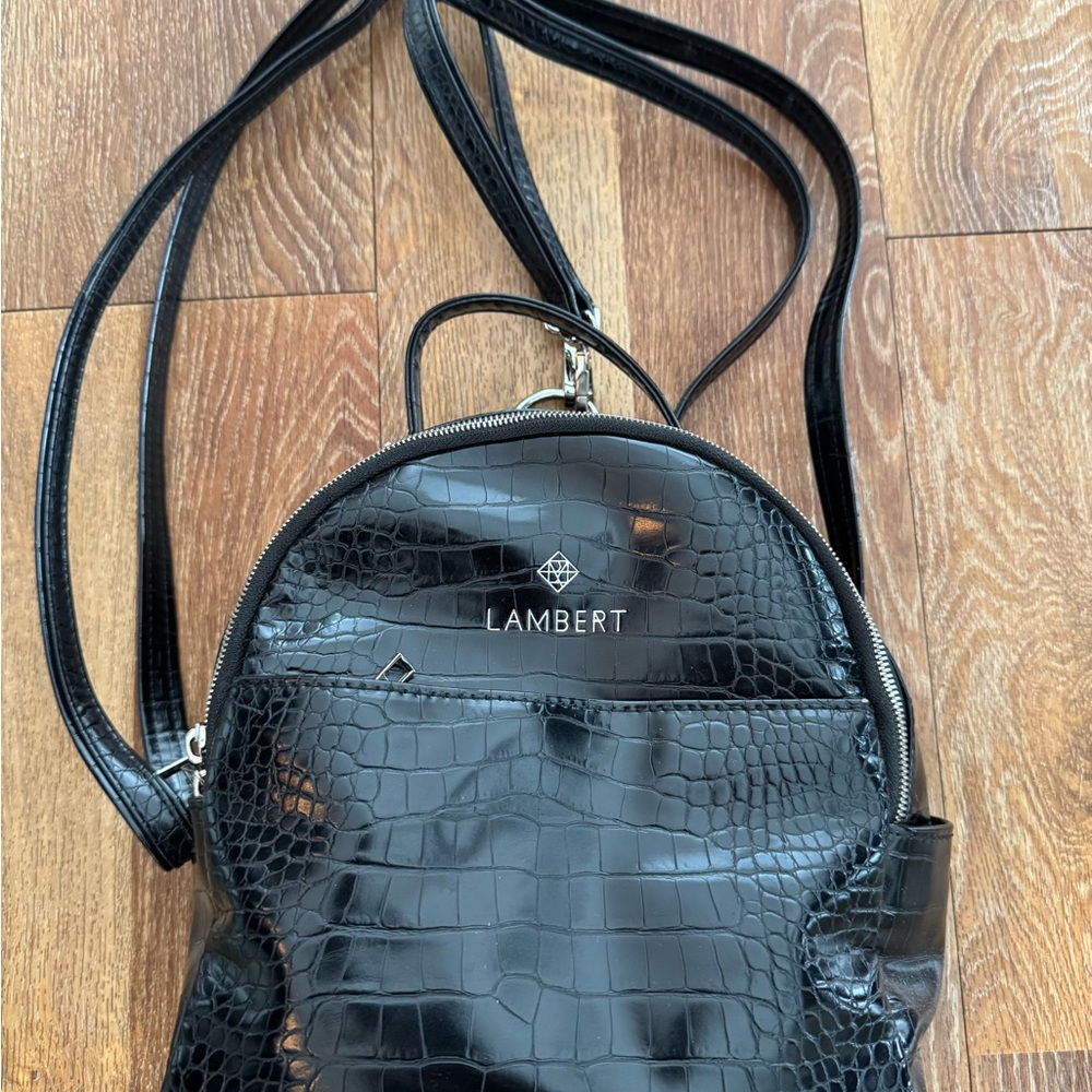 Black Lambert Croc-Embossed Women's Backpack